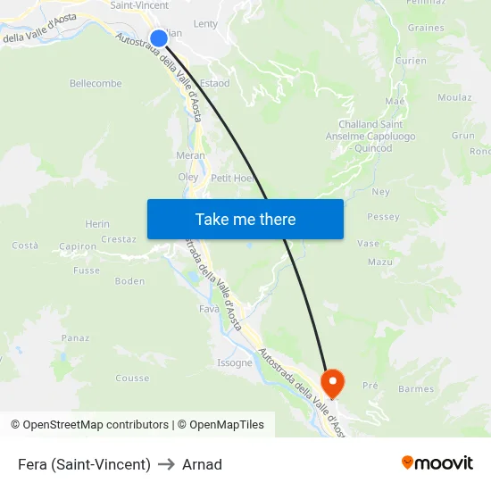 Fera (Saint-Vincent) to Arnad map