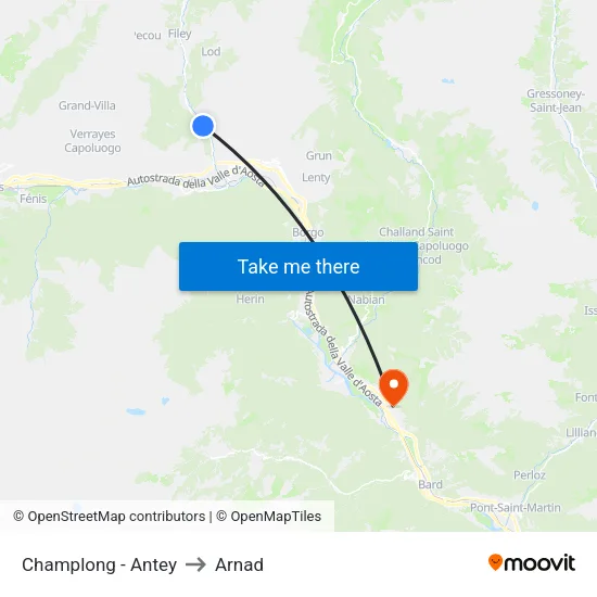 Champlong - Antey to Arnad map