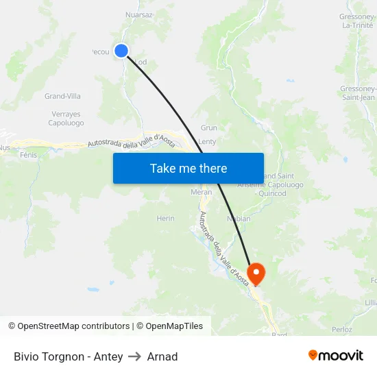 Torgnon Junction - Antey to Arnad map