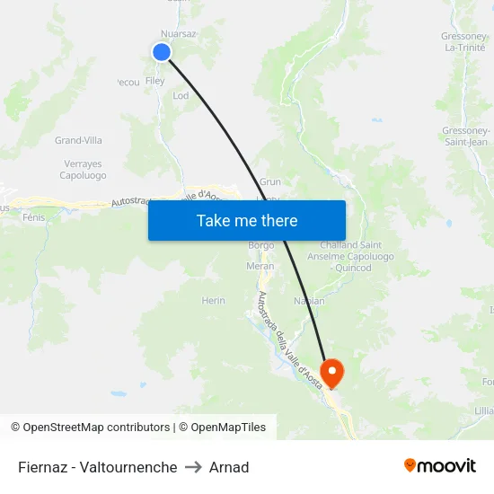 Fiernaz - Valtournenche to Arnad map