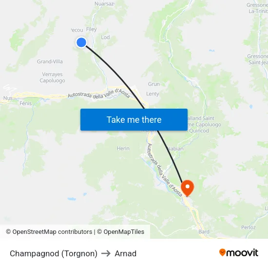 Champagnod (Torgnon) to Arnad map