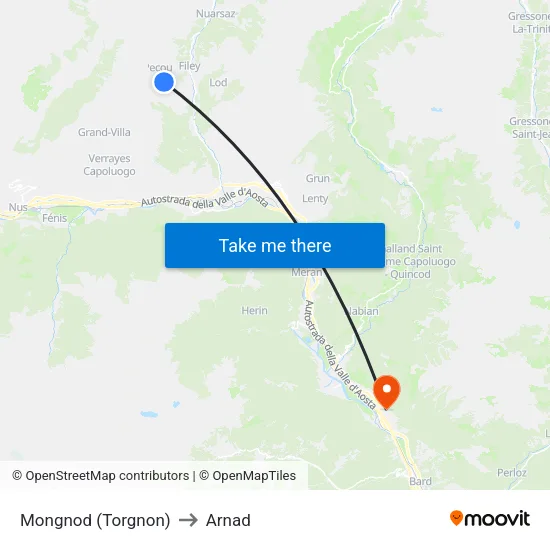 Mongnod (Torgnon) to Arnad map