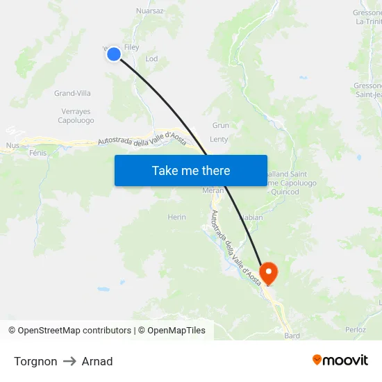 Torgnon to Arnad map