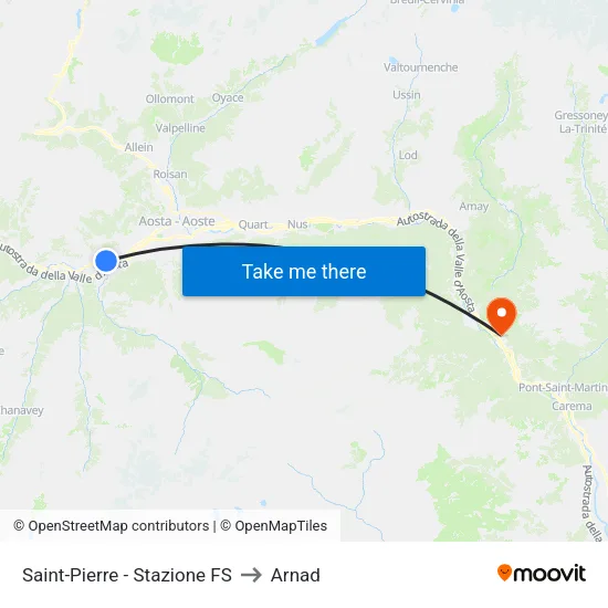 Saint-Pierre - FS Station to Arnad map