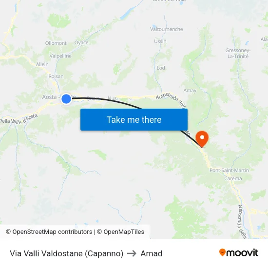 Aosta Valley Street (Shelter) to Arnad map