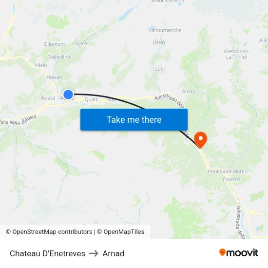 Chateau D'Enetreves to Arnad map