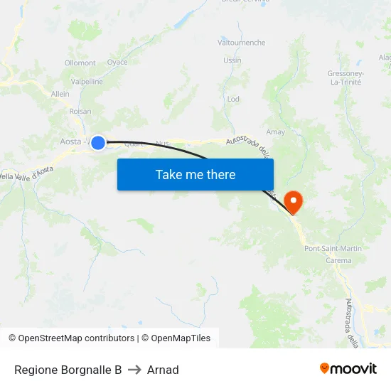 Borgnalle Region B to Arnad map