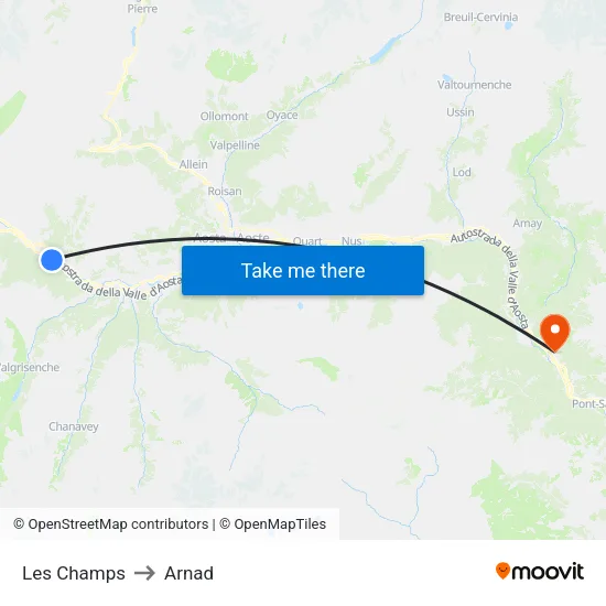 Les Champs to Arnad map