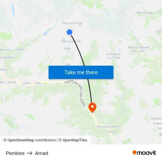 Perrères to Arnad map