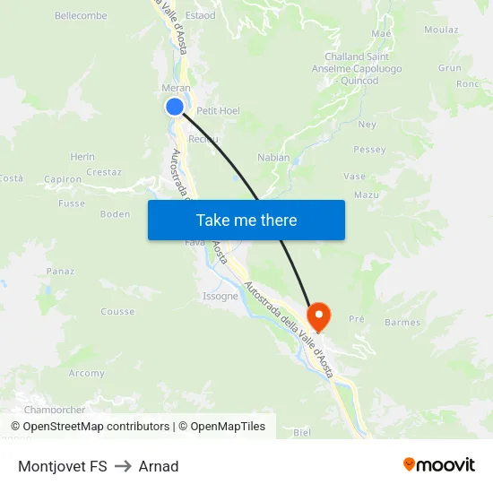 Montjovet Railway Station to Arnad map