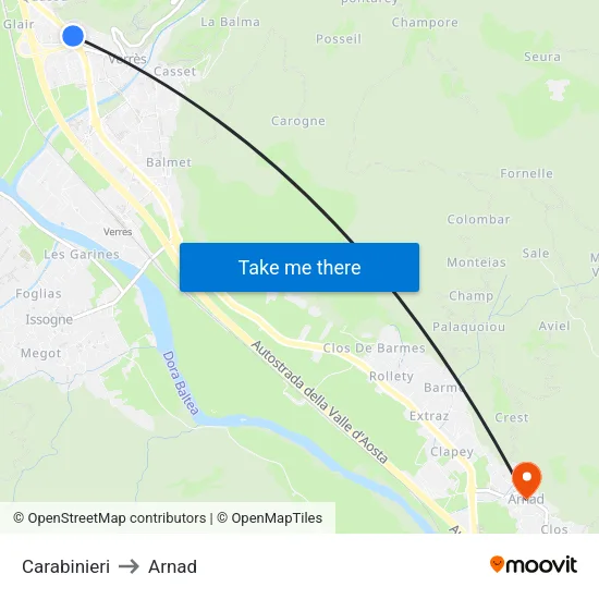 Carabinieri to Arnad map
