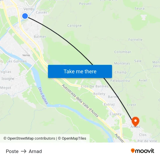 Vèrres Post Office to Arnad map