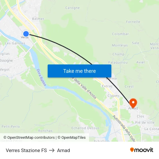 Verres FS Station to Arnad map