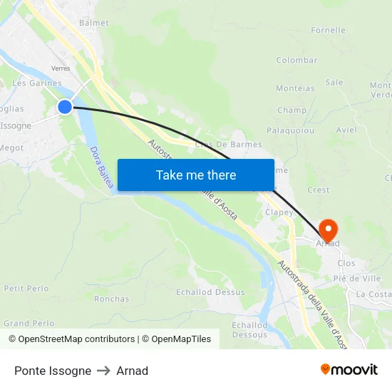 Issogne Bridge to Arnad map