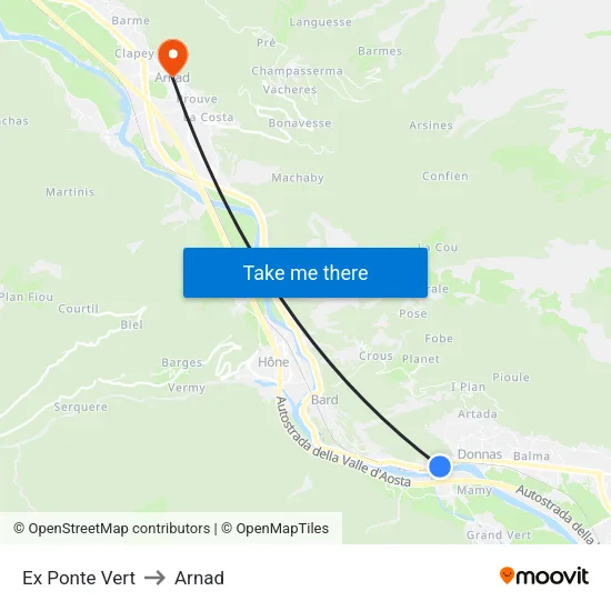 Ex Green Bridge to Arnad map