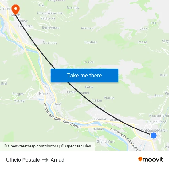 Post Office to Arnad map