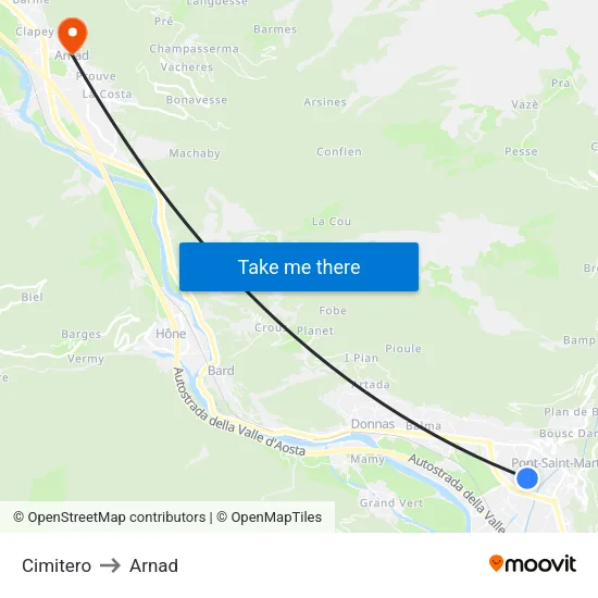 Cemetery to Arnad map