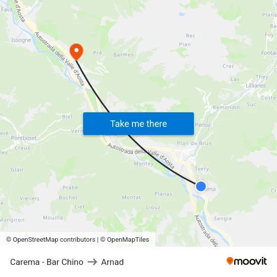 Carema - Bar Chino to Arnad map