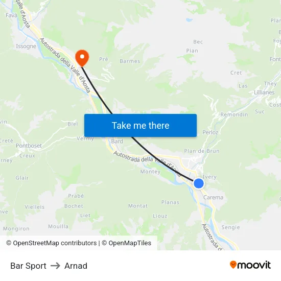 Sports Bar to Arnad map