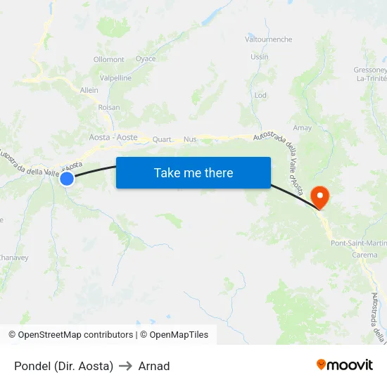 Pondel (Aosta Direction) to Arnad map