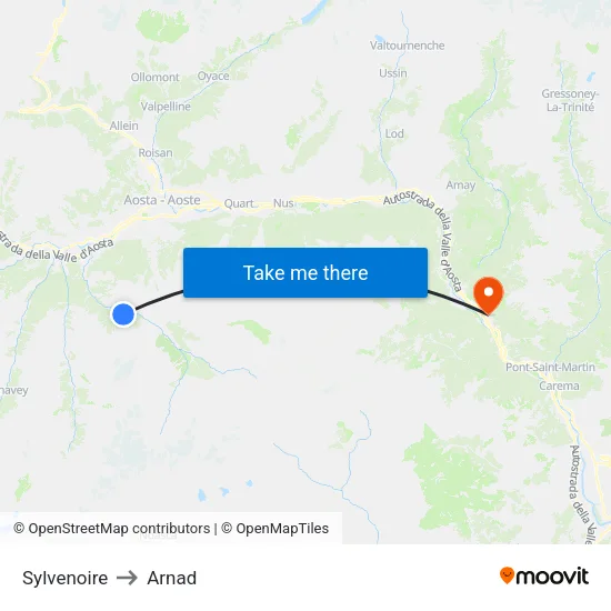 Sylvenoire to Arnad map