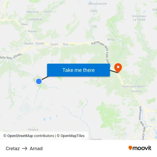 Cretaz to Arnad map