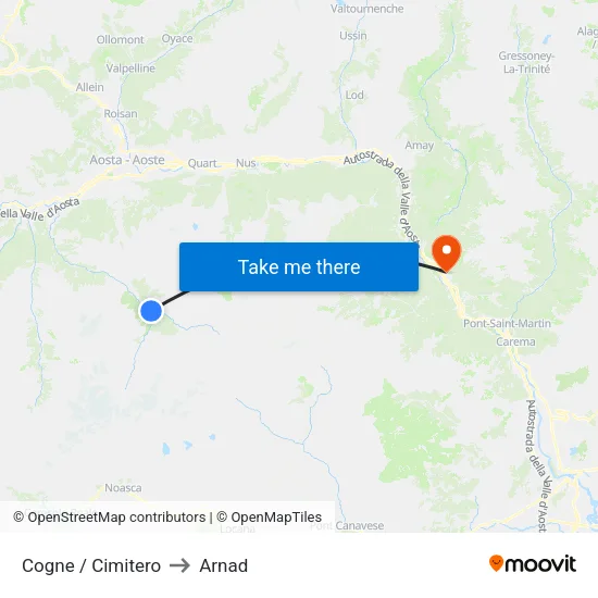 Cogne / Cimitero to Arnad map