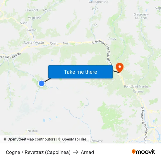 Cogne / Revettaz (Terminal) to Arnad map
