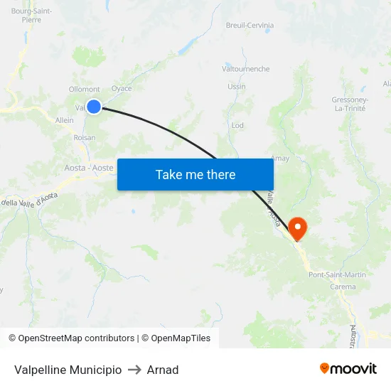 Valpelline Town Hall to Arnad map