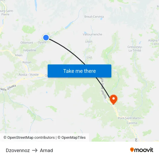 Dzovennoz to Arnad map