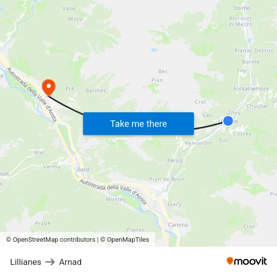 Lillianes to Arnad map