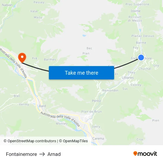 Fontainemore to Arnad map