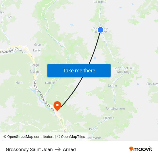 Gressoney Saint Jean to Arnad map