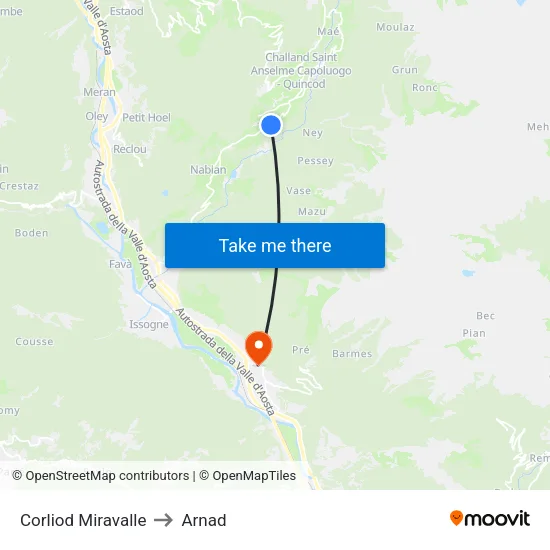 Corliod Miravalle to Arnad map