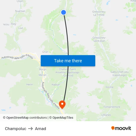 Champoluc / Church to Arnad map