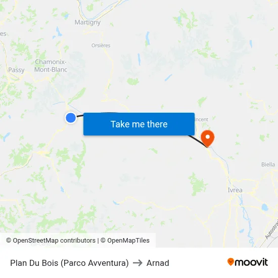 Plan Du Bois (Adventure Park) to Arnad map