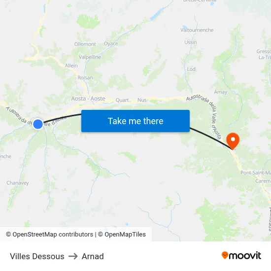 Lower Villages to Arnad map
