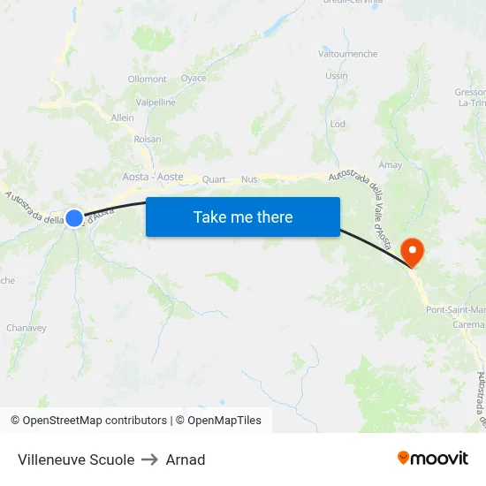Villeneuve Schools to Arnad map