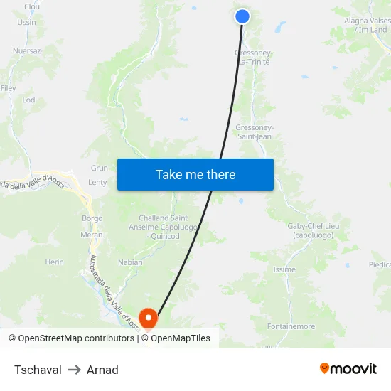 Tschaval to Arnad map