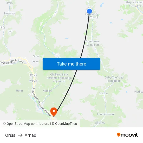 Orsia to Arnad map