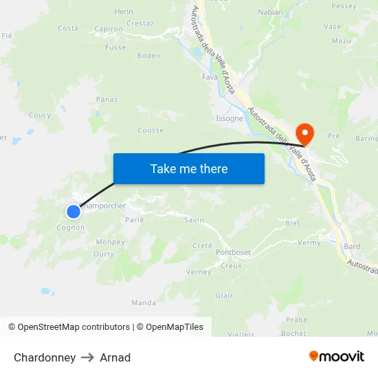 Chardonney to Arnad map