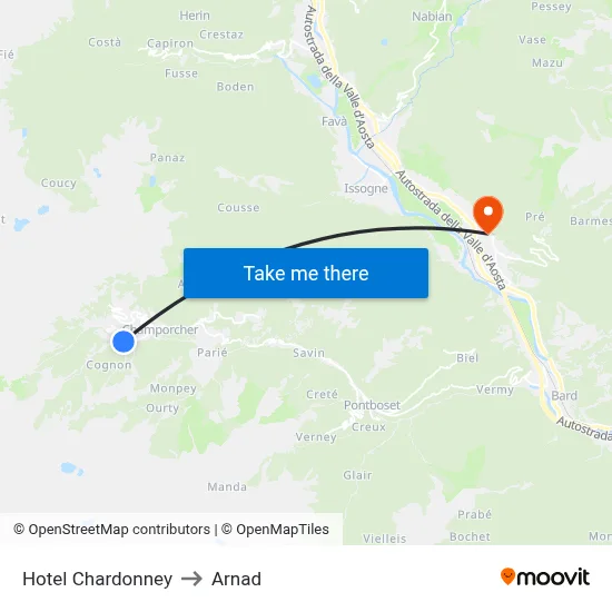 Hotel Chardonney to Arnad map