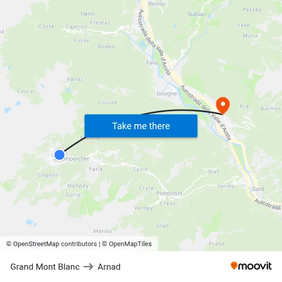 Grand Mont Blanc to Arnad map
