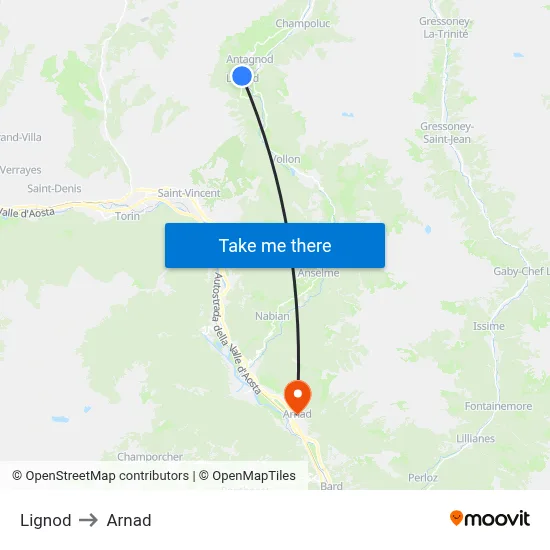 Lignod to Arnad map