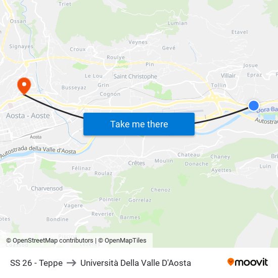 SS 26 - Teppe to Università Della Valle D'Aosta map