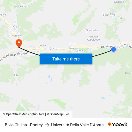 Bivio Chiesa - Pontey to Università Della Valle D'Aosta map