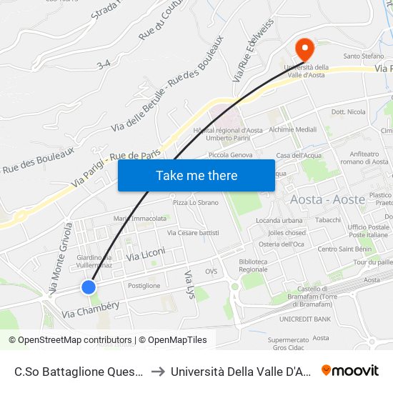 C.So Battaglione Questura to Università Della Valle D'Aosta map