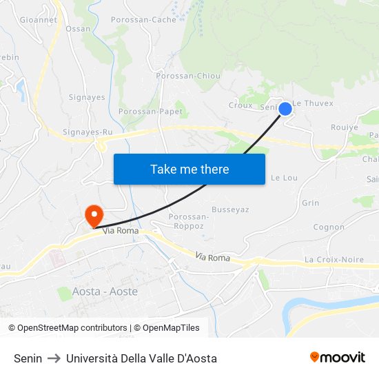 Senin to Università Della Valle D'Aosta map