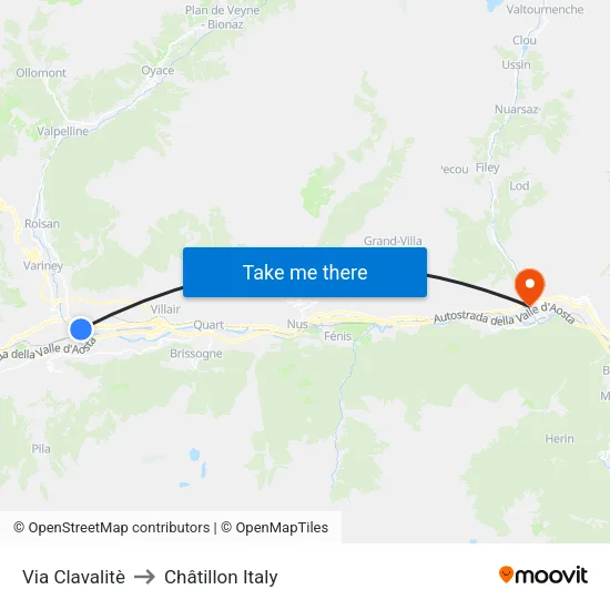 Via Clavalitè to Châtillon Italy map