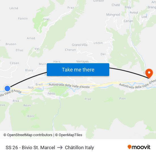 SS 26 - Bivio St. Marcel to Châtillon Italy map